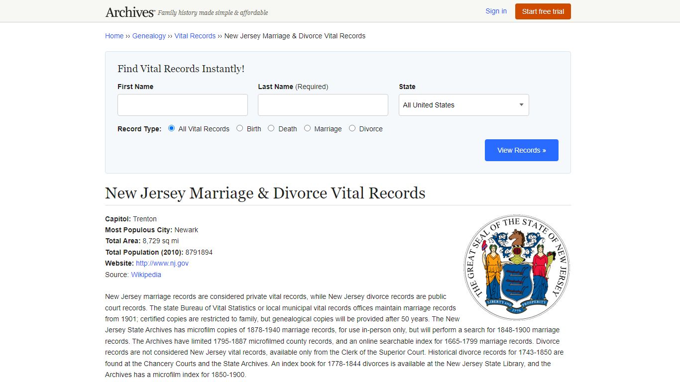 New Jersey Marriage & Divorce Records | Vital Records - Archives.com